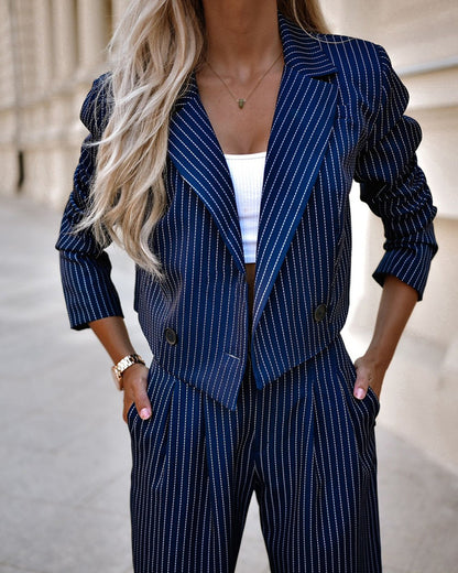 Fashion Striped Suit – Cropped Top & Straight Pants Set